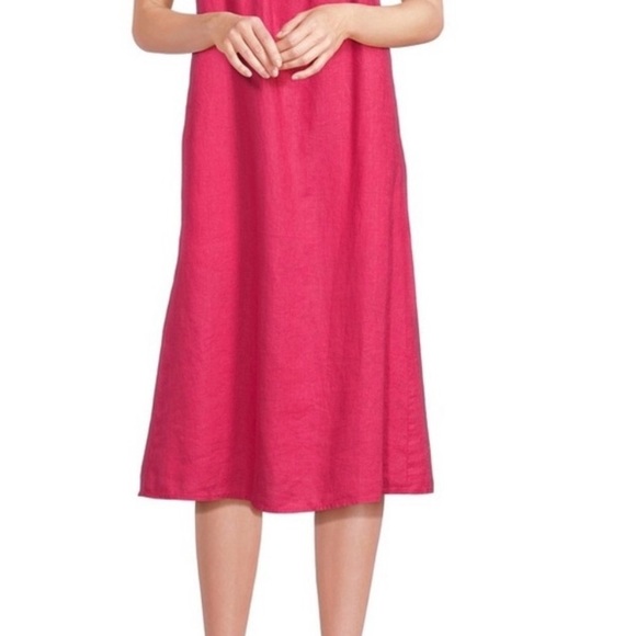 EILEEN FISHER Organic Linen Mid Cami Dress Sundress Sz Medium Geranium Pink NWT - Picture 8 of 9